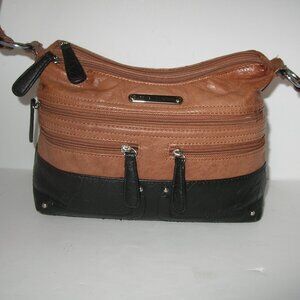Stone Mountain Shoulder Hobo Hand Bag Purse Nutmeg  Black Texture Leather Excell